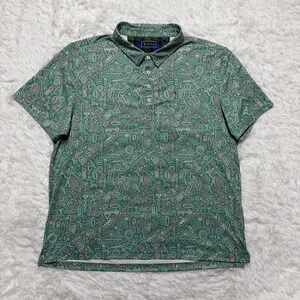 William Murray Polo Shirt Mens 2XL Green All Over Print Golf Performance Stretch